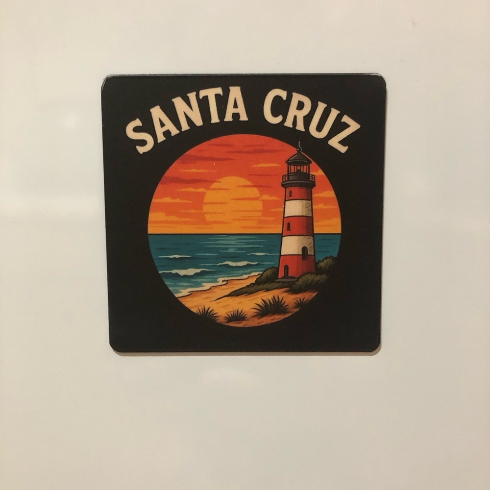 Black and Orange Coastal Lighthouse Santa Cruz, refrigerator magnet